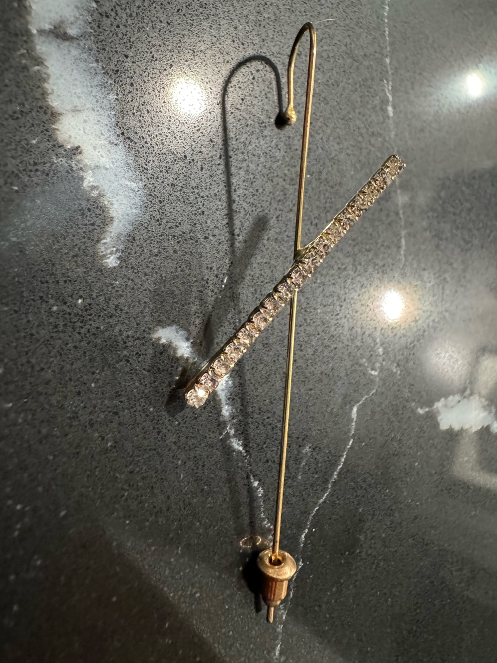 Gold-Tone Linear Bar Drop Earring with Clear Stones